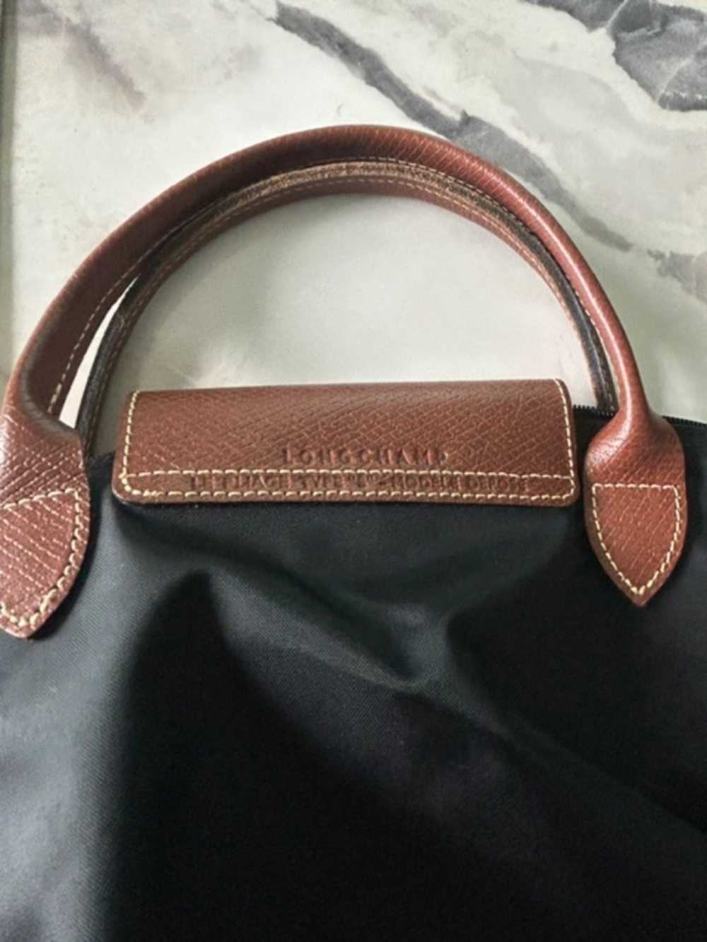 Longchamp Black Nylon Tote with Brown Leather Trim - Picture 3 of 6